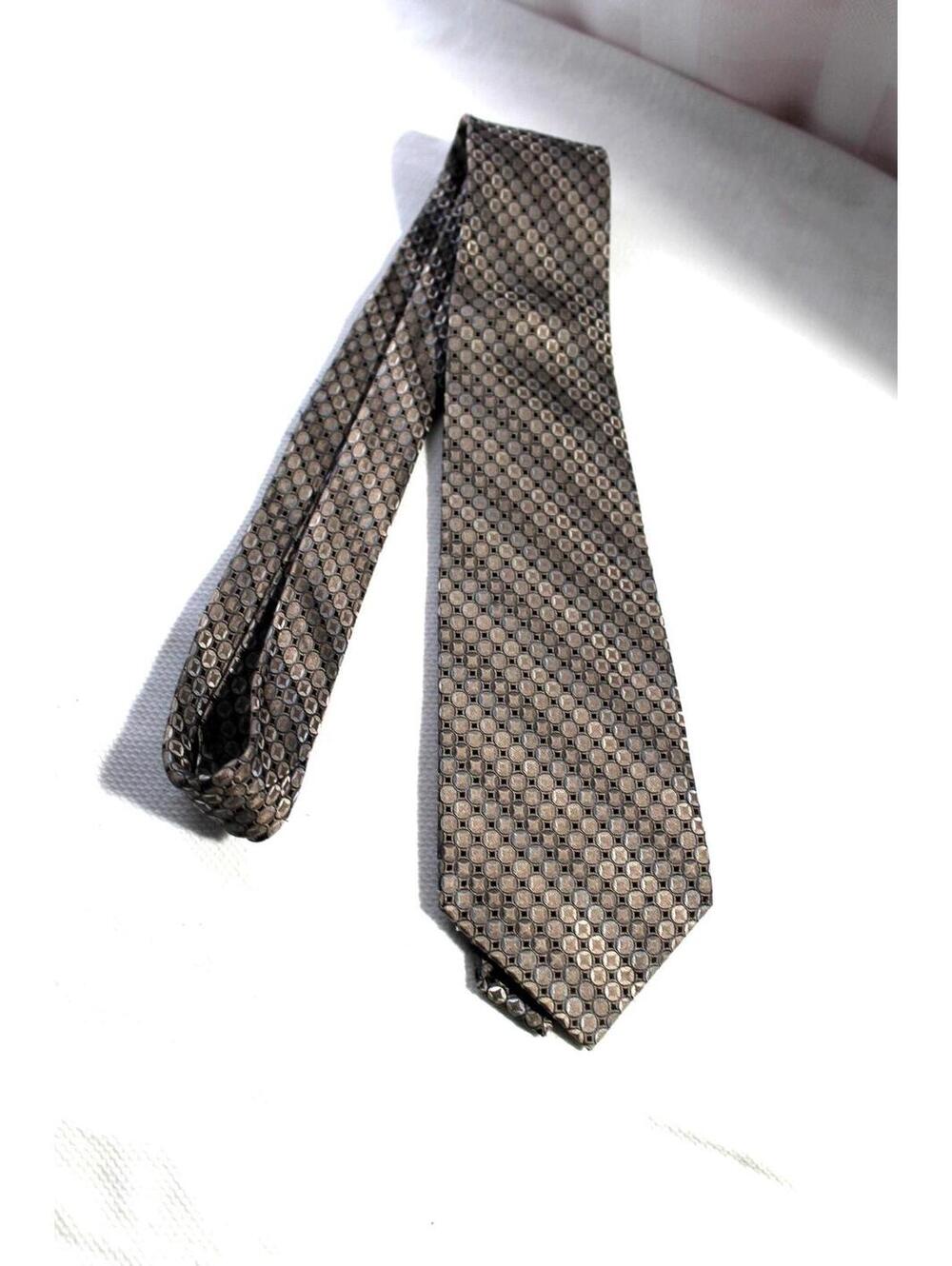 Vintage Alfani 3.5 X 60 Inch Silk Necktie, Taupe, Beige Geometric, XL Tie